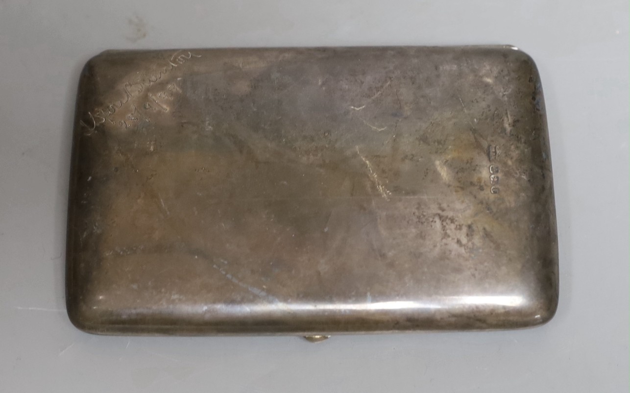 A late Victorian silver cigarette case with 1899 inscription, Mappin & Webb, Sheffield, 1898, 13.1cm.